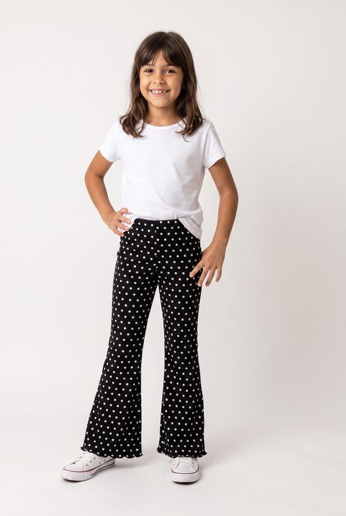 Calça Flare Infantil Menina Preta Poá 4 a 8 anos