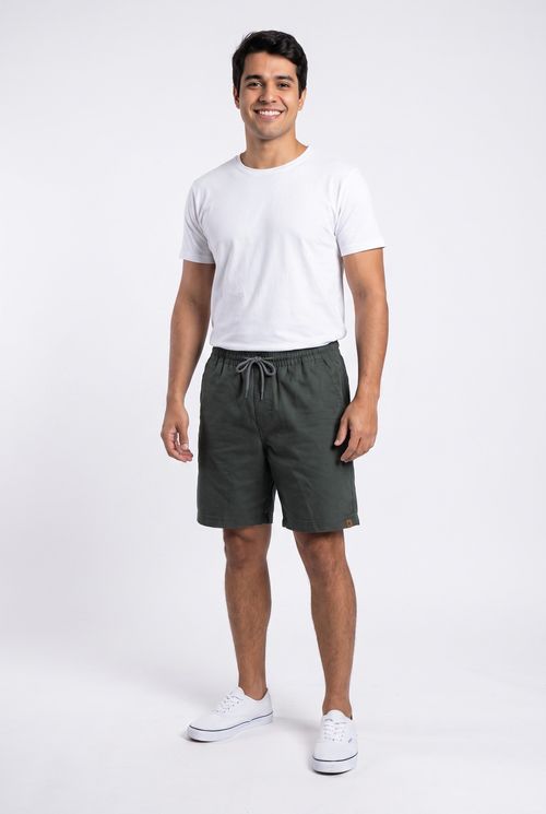 Bermuda Masculina Sarja Verde Militar com Elástico