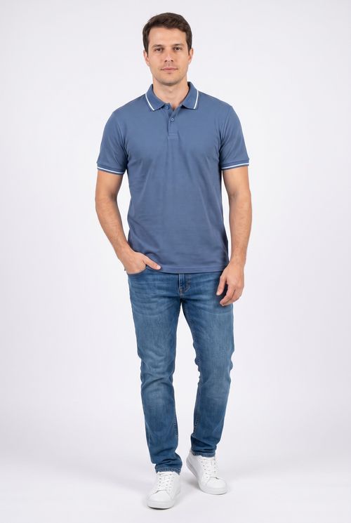 Camisa Polo Masculina Azul Coronet Texturizada