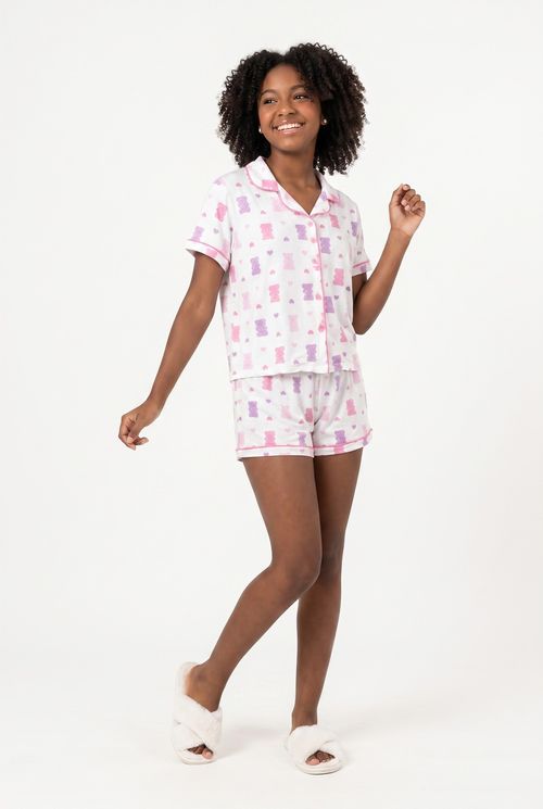 Pijama Americano Infantil Menina Gummy Bears com Chinelo