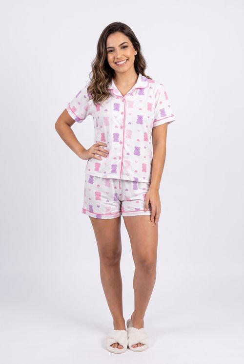 Pijama Americano Feminino Curto Estampa Ursinhos Gummy