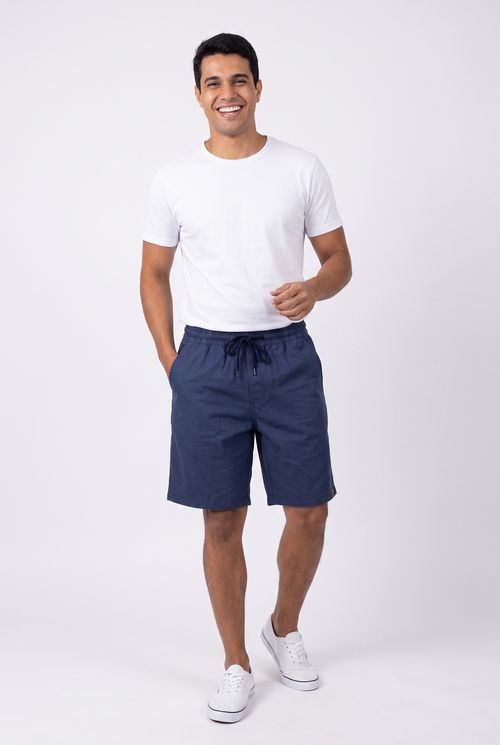 Bermuda Masculina Casual Azul Marinho com Cordão