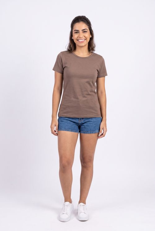 Blusa Feminina Básica em Algodão Marrom Café