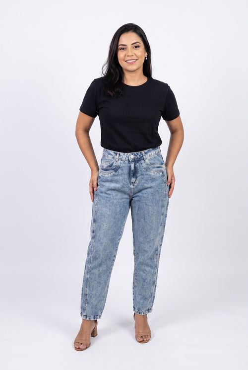 Calça Jeans Feminina Mom Reta Estonada Azul Claro