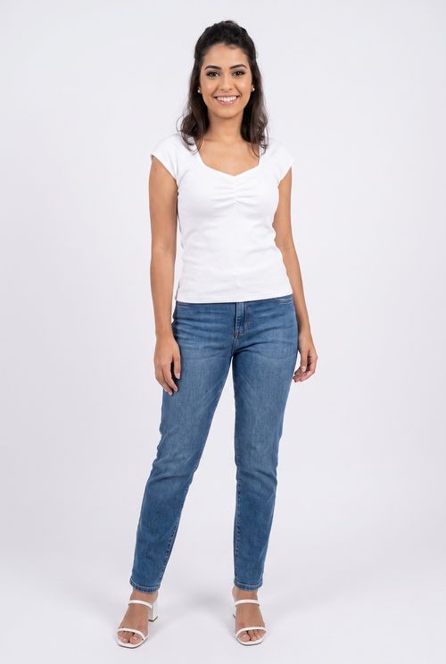 Blusa Feminina Ribana Off White com Detalhe Franzido