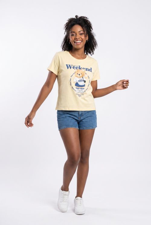 Blusa Feminina Amarela Estampada Ursinho Weekend