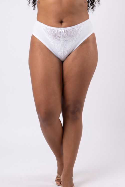 Calcinha Biquíni Feminina Renda e Canelada Branca