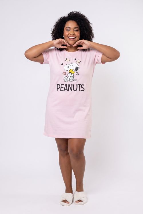 Camisola Feminina Rosa Snoopy com Pantufas