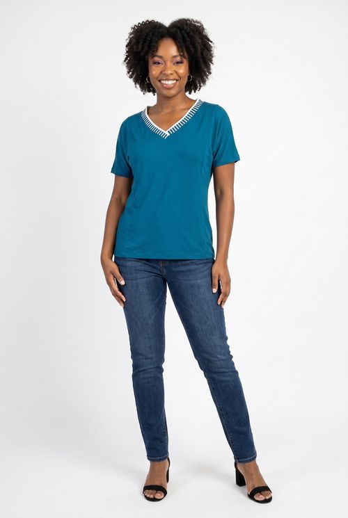 Blusa fem ctp fcal475 visco ret v azul azul escuro
