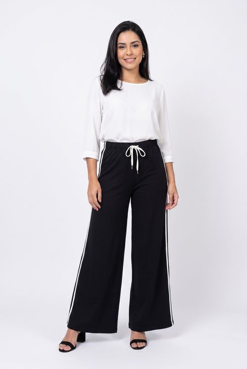 Calça Pantalona Feminina Viscolycra Listrada Com Amarração