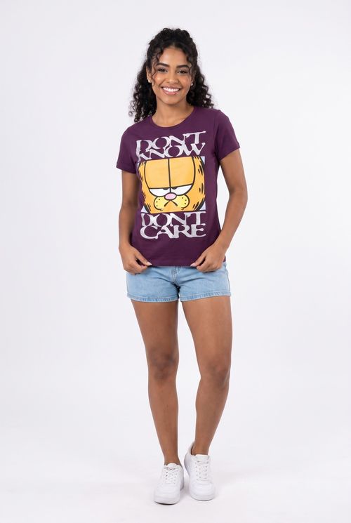 Blusa Feminina Roxo Escuro Estampada Garfield