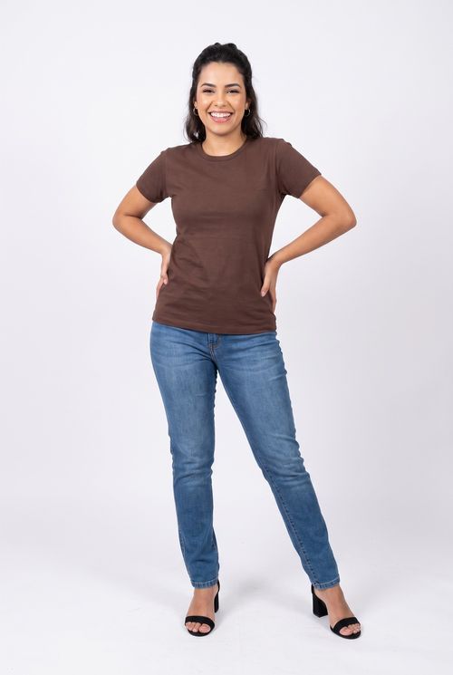 Blusa Feminina Básica em Algodão Marrom Café