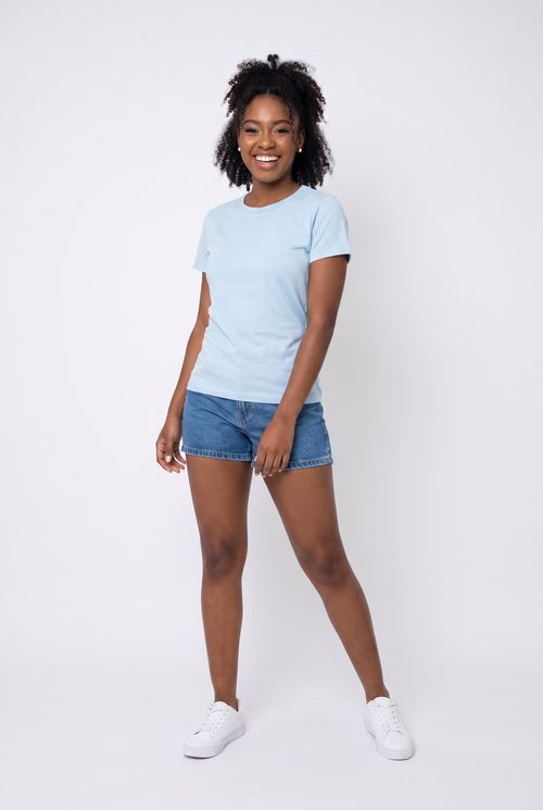 Blusa Feminina Básica em Algodão Azul Claro