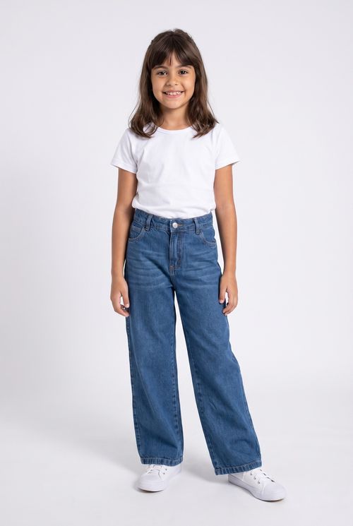 Calça Jeans Infantil Wide Leg Menina Azul Médio