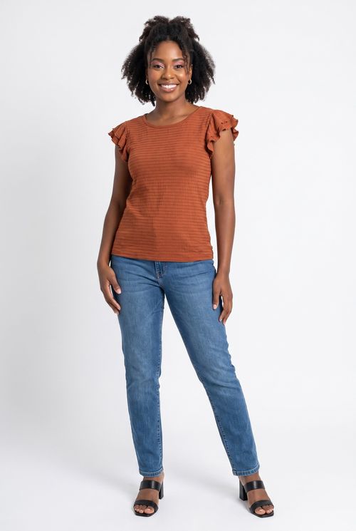 Blusa Feminina Texturizada com Babados Marrom