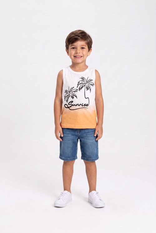Regata Infantil Menino Off White Estampa Sunrise