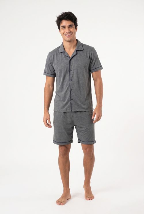 Pijama Masculino Americano Curto Cinza Escuro