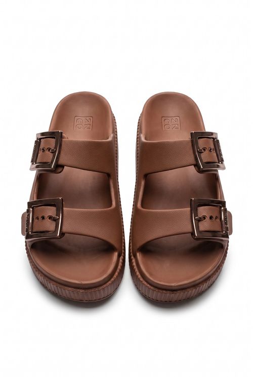 Sandália Flatform Feminina com Fivelas Marrom