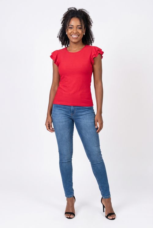 Blusa Feminina Vermelha com Babados e Textura