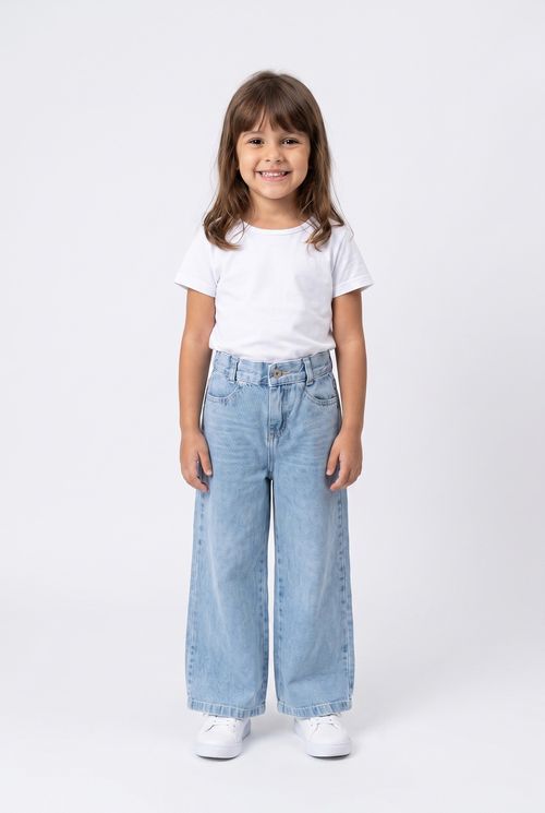Calça Jeans Infantil Wide Leg Menina Azul Médio