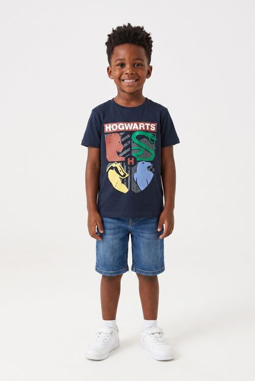 Camiseta Infantil Menino Azul Marinho Estampa Hogwarts
