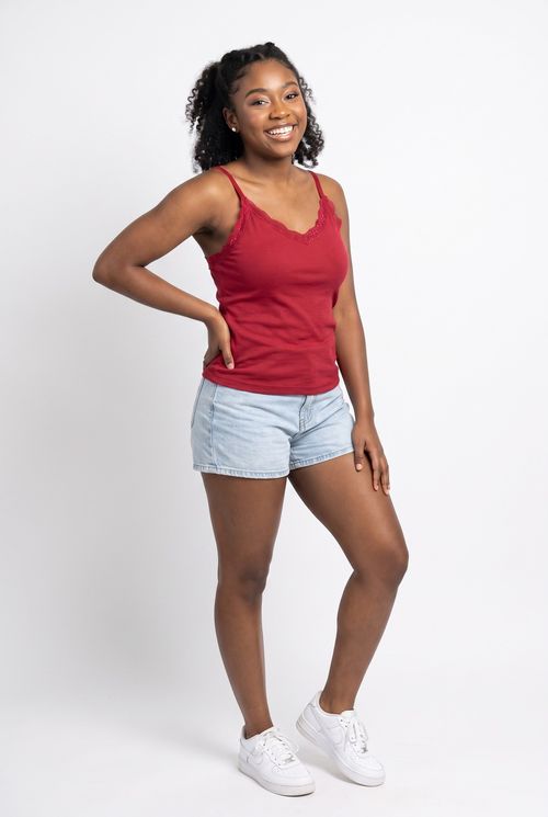 Regata fem jov frl147 s/m rib renda vinh vermelho escuro