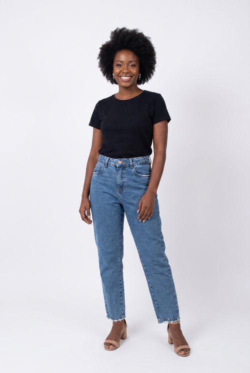 Calca fem swr 283640 jns mom med jeans azul medio