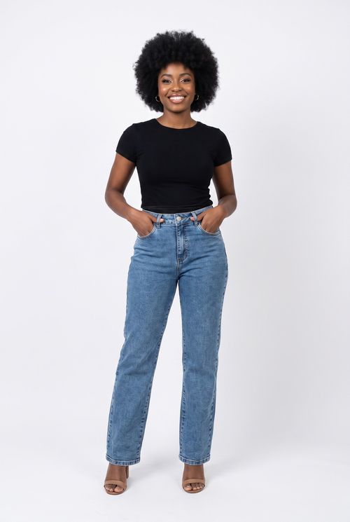 Calca fem swr 283606 reta marmo med jeans azul medio